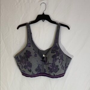 Cacique lightly lined, no-wire Floral Gray and Purple Women's Bra Size 46D
